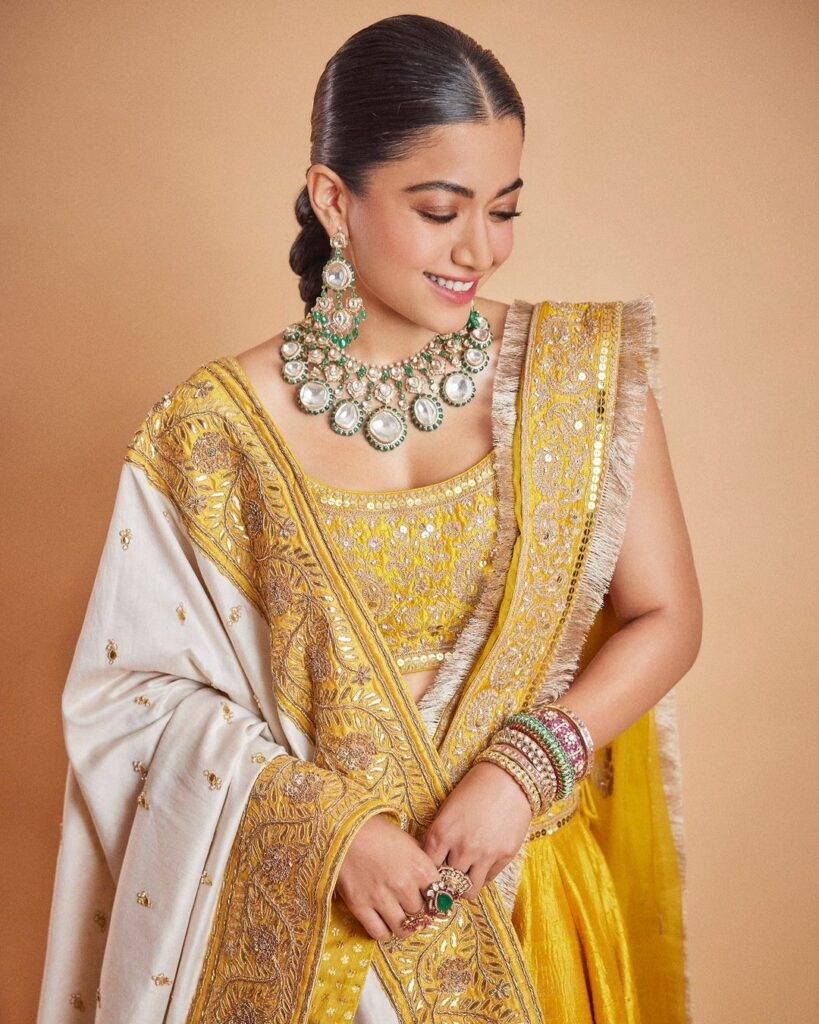 Rashmika yellow outfit lehenga