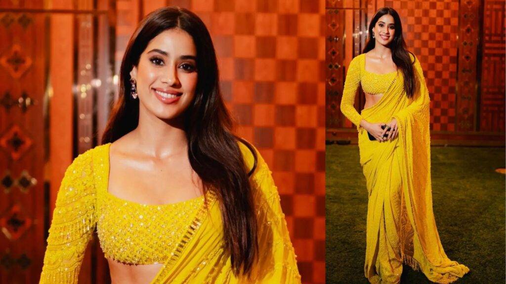 Read more about the article Janhvi Kapoor Stuns in Yellow Saree at Anant Ambani’s Haldi Ceremony