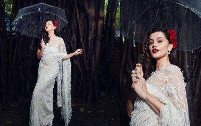 Taapsee Pannu’s Stunning Monsoon Look in Ethereal White Saree