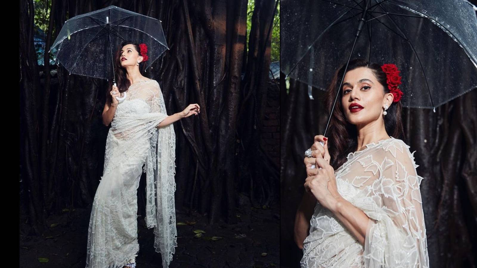 You are currently viewing Taapsee Pannu’s Stunning Monsoon Look in Ethereal White Saree