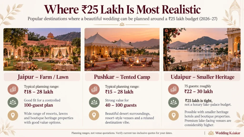 Comparison of Indian destination wedding options around a 25 lakh budget