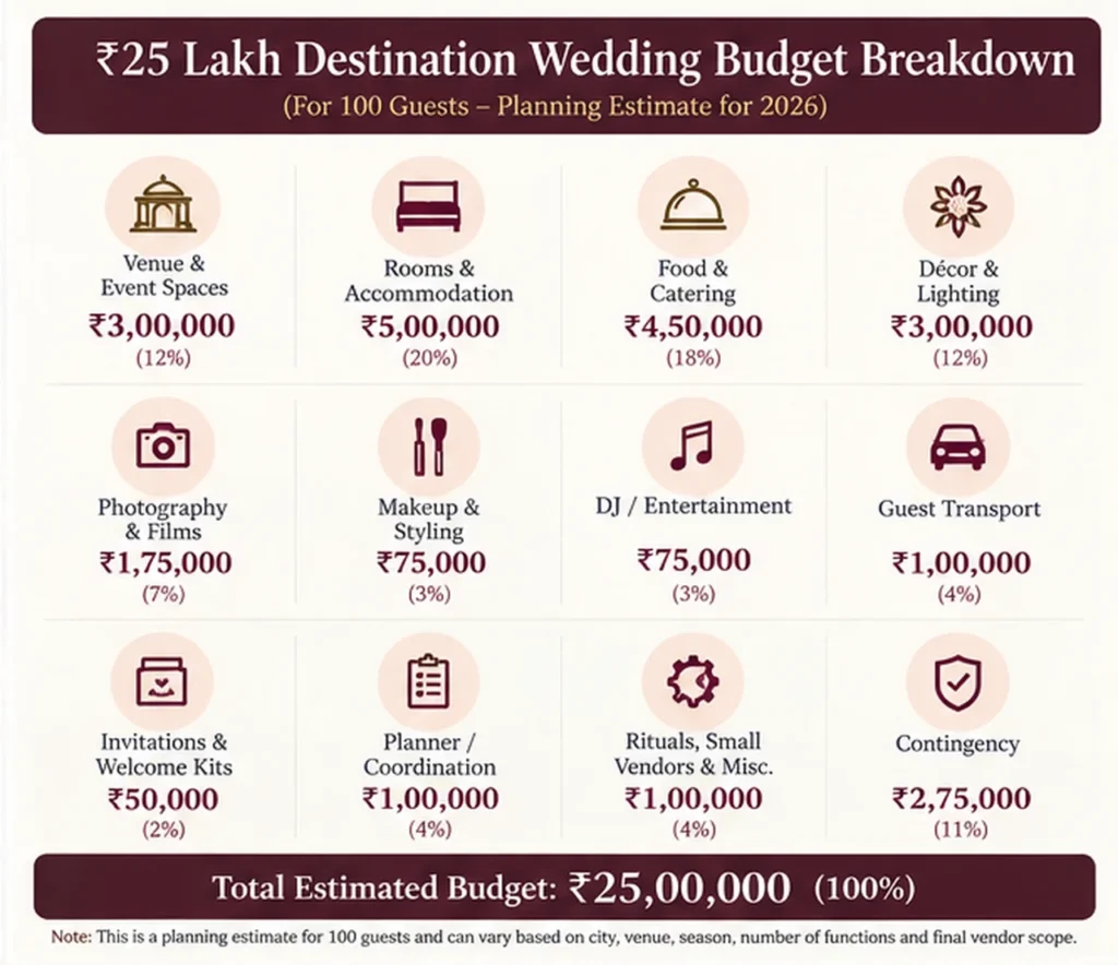 25 lakh destination wedding budget breakdown for 100 guests